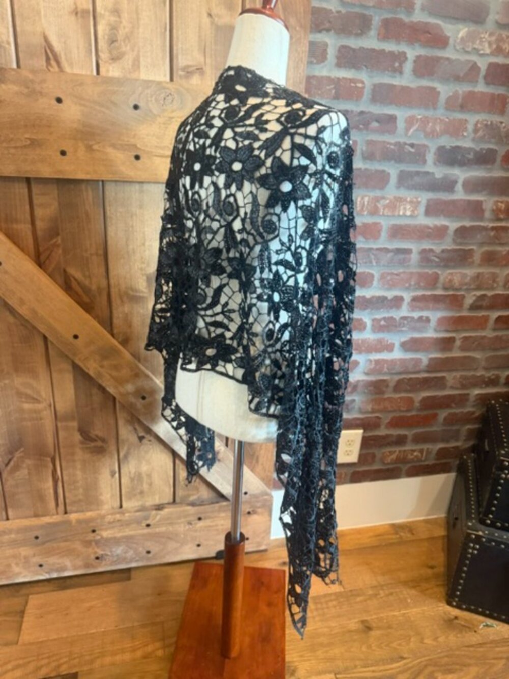 Black Sequin Floral Lace Scarf Wrap Shawl Boho Evening Festival 22x78 - Picture 4 of 8
